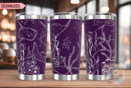 Stingrays Tumbler Wrap SVG | 20oz and 30oz Laser Engraving File | Rotary Ready Digital Design | Ocean Nautical SVG