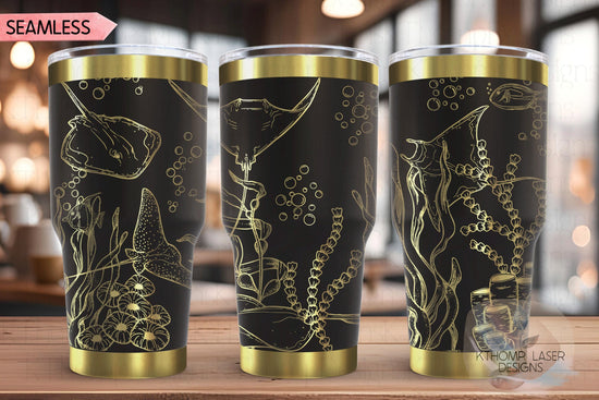 Stingrays Tumbler Wrap SVG | 20oz and 30oz Laser Engraving File | Rotary Ready Digital Design | Ocean Nautical SVG