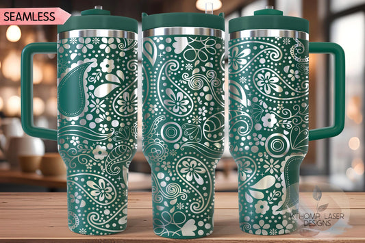Paisley Pattern Tumbler Wrap SVG, 40oz Laser Engraving File, Rotary Ready Digital Background SVG
