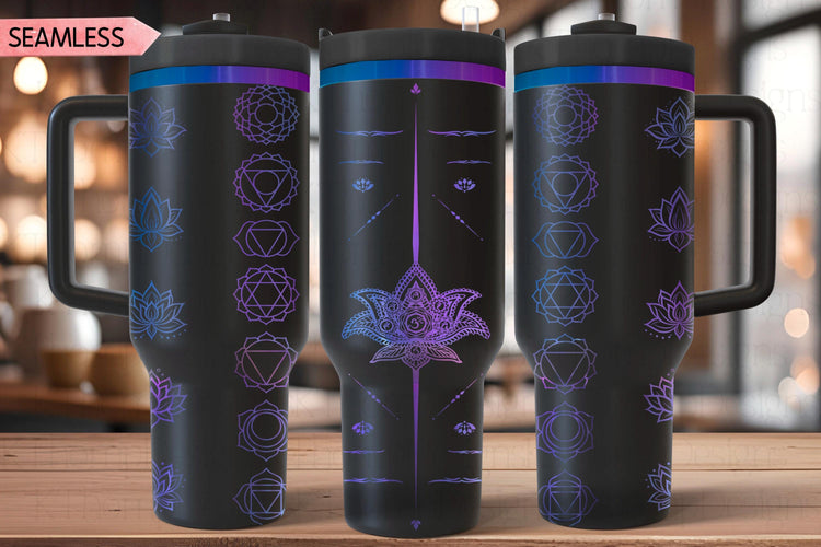 Yoga Chakras Tumbler Wrap SVG | 40oz Laser Engraving File | Rotary Ready Digital Design | Zodiac Boho SVG