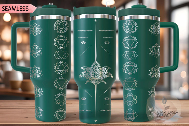 Yoga Chakras Tumbler Wrap SVG | 40oz Laser Engraving File | Rotary Ready Digital Design | Zodiac Boho SVG