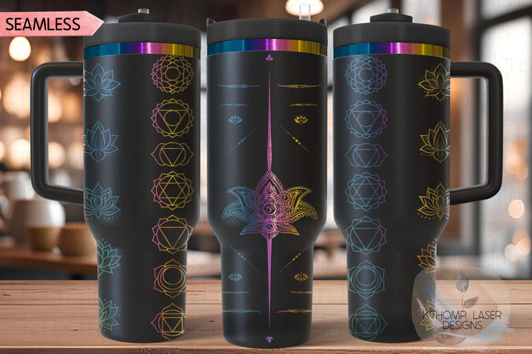 Yoga Chakras Tumbler Wrap SVG | 40oz Laser Engraving File | Rotary Ready Digital Design | Zodiac Boho SVG