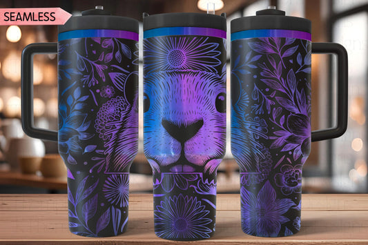 Floral Beaver Tumbler Wrap SVG, 40oz Laser Engraving File, Rotary Ready Digital Design, Pet Lover Gift