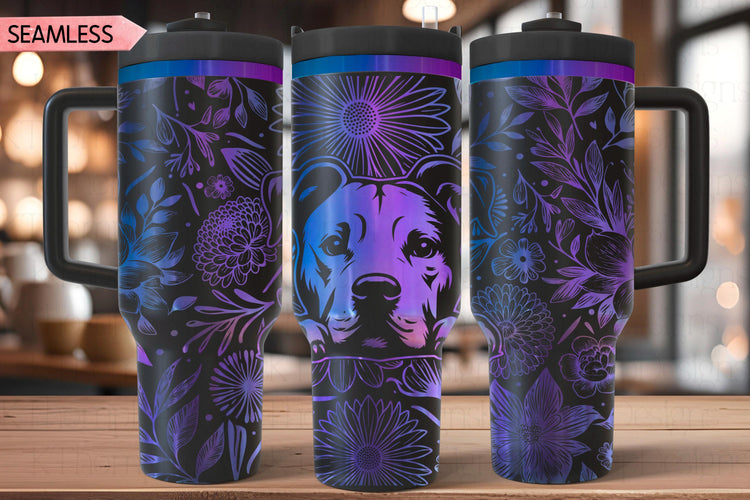 Floral Pit Bull Terrier Tumbler Wrap SVG, Pit Bull Terrier 40oz Laser Engraving File, Rotary Ready Digital Design, Pet Lover Gift