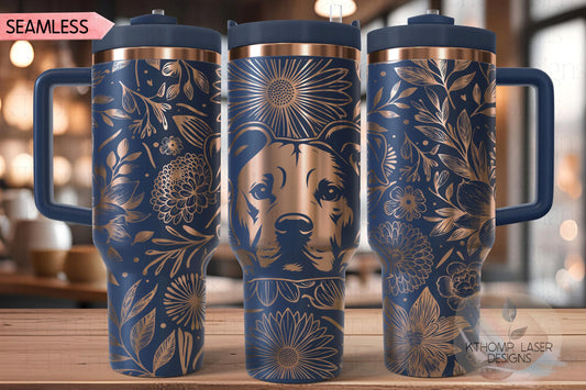 Floral Pit Bull Terrier Tumbler Wrap SVG, Pit Bull Terrier 40oz Laser Engraving File, Rotary Ready Digital Design, Pet Lover Gift