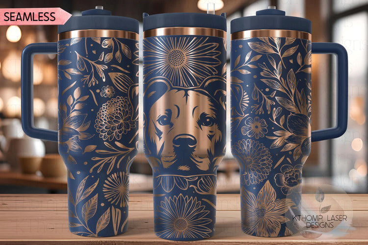 Floral Pit Bull Terrier Tumbler Wrap SVG, Pit Bull Terrier 40oz Laser Engraving File, Rotary Ready Digital Design, Pet Lover Gift