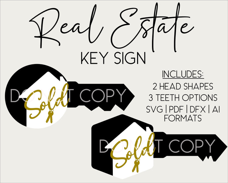 Real Estate Key Sign SVG, Oversized Laser Cut Key Prop, Two Piece Real Estate Sign, Photo Prop, Instant Digital Download, Laser Cut File