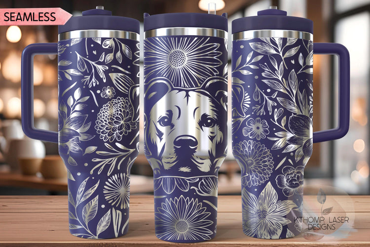 Floral Pit Bull Terrier Tumbler Wrap SVG, Pit Bull Terrier 40oz Laser Engraving File, Rotary Ready Digital Design, Pet Lover Gift
