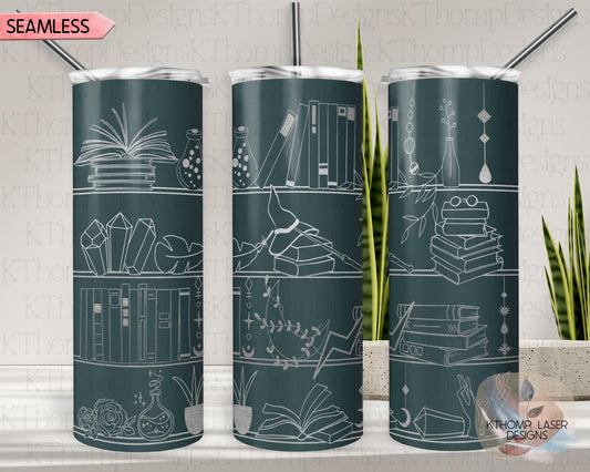 Witchy Shelves Tumbler Wrap SVG, 20oz Skinny Laser Engraving File, Rotary Ready Digital Design, Magical Wizard Boho SVG