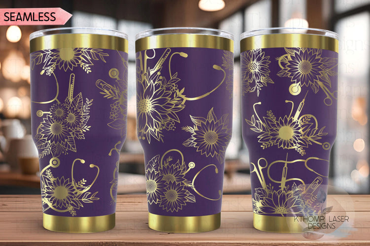 Sunflower Stethoscopes Medical Tumbler Wrap SVG, 20oz and 30oz Laser Engraving File, Rotary Ready Digital Design, Career Gift SVG
