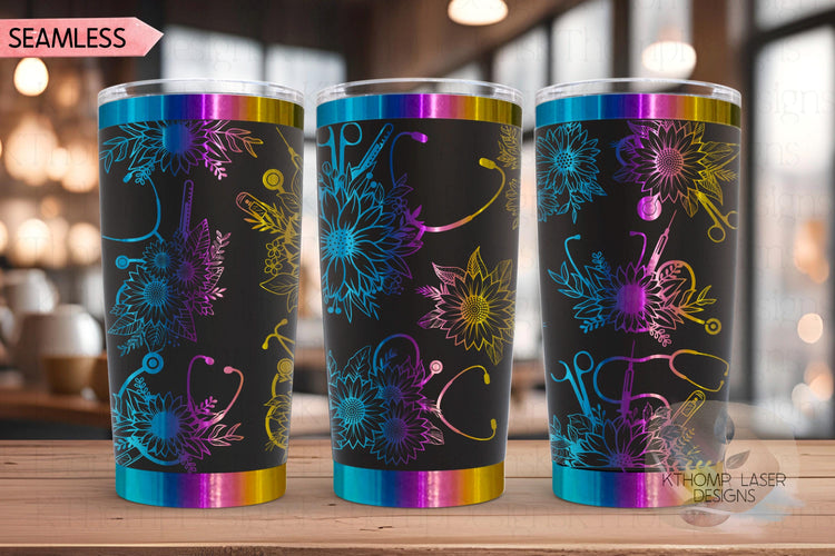 Sunflower Stethoscopes Medical Tumbler Wrap SVG, 20oz and 30oz Laser Engraving File, Rotary Ready Digital Design, Career Gift SVG