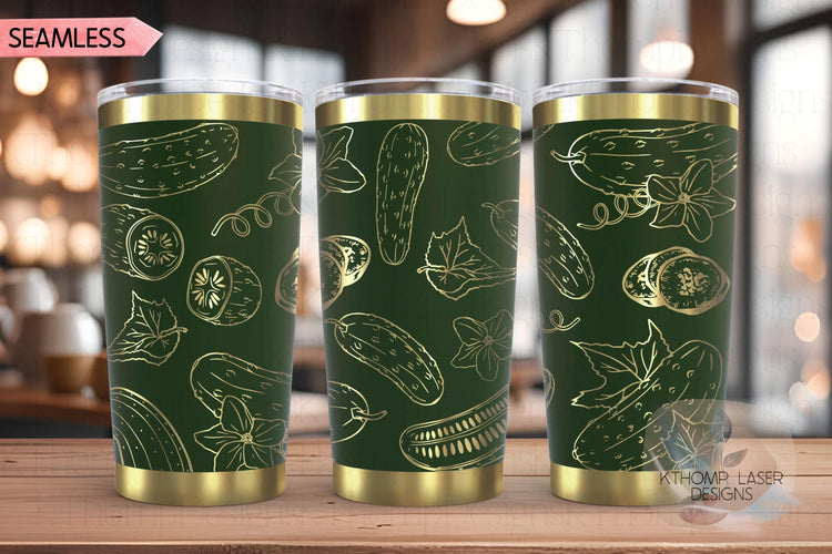 Floral Pickles Tumbler Wrap SVG, 20oz and 30oz Laser Engraving File, Rotary Ready Digital Design, Foodie SVG