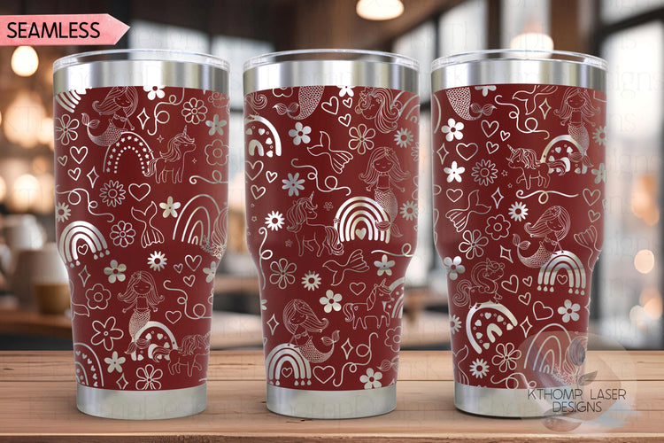 Mermaids Unicorns and Rainbows Tumbler Wrap SVG, 20oz and 30oz Laser Engraving File, Rotary Ready Digital Design, Fantasy Magic SVG