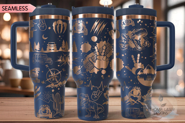 Dinosaur Off Roading Tumbler Wrap SVG, 40oz Laser Engraving File, Rotary Ready Digital Design, Hobby Travel SVG