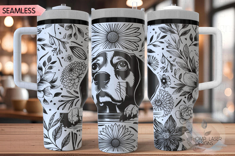 Floral Beagle Tumbler Wrap SVG, Beagle Dog 40oz Laser Engraving File, Rotary Ready Digital Design, Pet Lover Gift