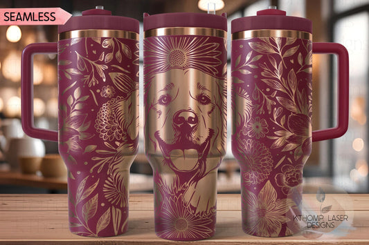 Floral Great Pyrenees Tumbler Wrap SVG, Great Pyrenees Dog 40oz Laser Engraving File, Rotary Ready Digital Design, Pet Lover Gift