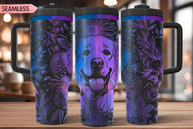 Floral Great Pyrenees Tumbler Wrap SVG, Great Pyrenees Dog 40oz Laser Engraving File, Rotary Ready Digital Design, Pet Lover Gift