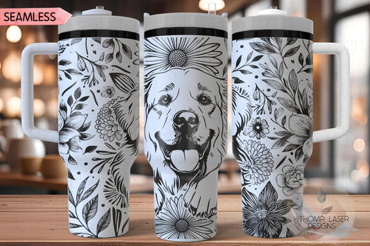 Floral Great Pyrenees Tumbler Wrap SVG, Great Pyrenees Dog 40oz Laser Engraving File, Rotary Ready Digital Design, Pet Lover Gift