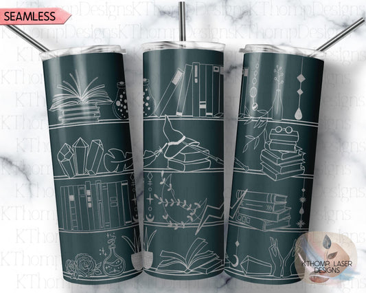 Witchy Shelves Tumbler Wrap SVG, 20oz Skinny Laser Engraving File, Rotary Ready Digital Design, Magical Wizard Boho SVG