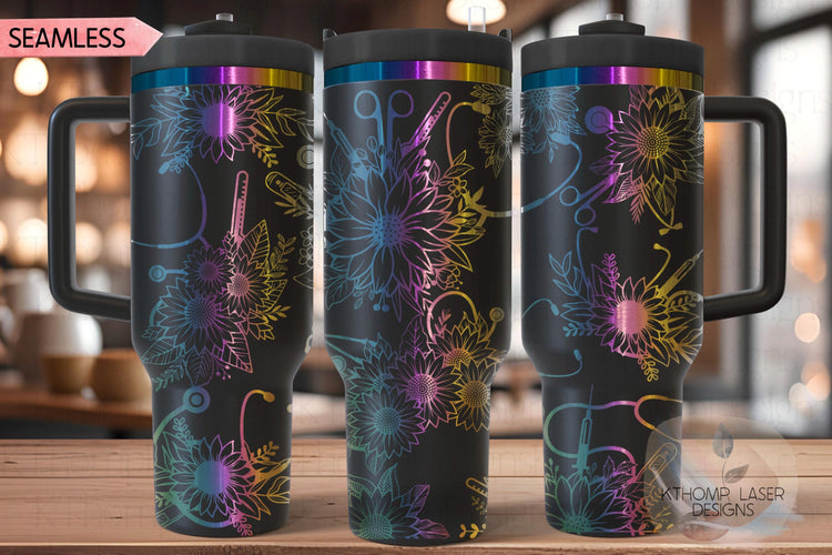 Sunflower Stethoscopes Tumbler Wrap SVG, 40oz Laser Engraving File, Rotary Ready Digital Design, Nurse Tumbler, Doctor Gift, Career Gift SVG