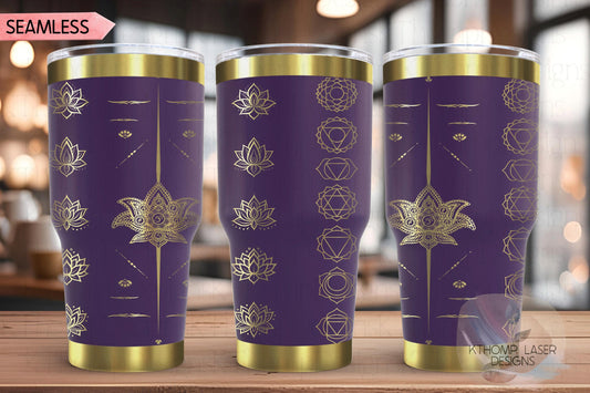 Yoga Chakras Tumbler Wrap SVG, 20oz and 30oz Laser Engraving File, Rotary Ready Digital Design, Balance and Harmony Boho SVG