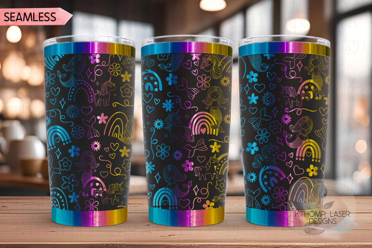 Mermaids Unicorns and Rainbows Tumbler Wrap SVG, 20oz and 30oz Laser Engraving File, Rotary Ready Digital Design, Fantasy Magic SVG