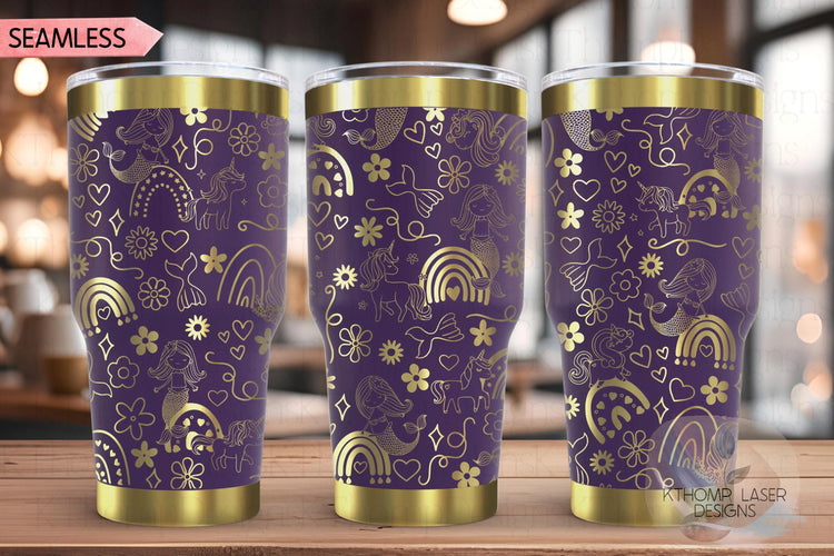 Mermaids Unicorns and Rainbows Tumbler Wrap SVG, 20oz and 30oz Laser Engraving File, Rotary Ready Digital Design, Fantasy Magic SVG