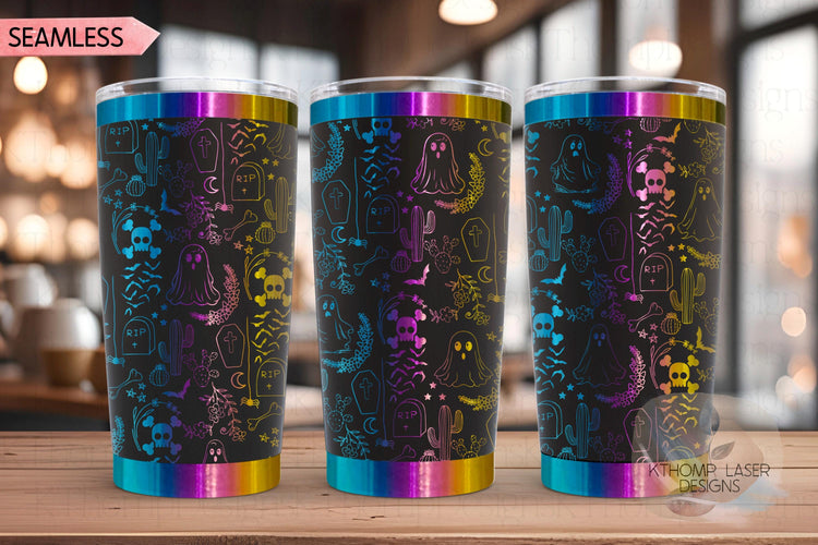 Halloween Ghost Doodles Tumbler Wrap SVG, 20oz and 30oz Laser Engraving File, Rotary Ready Digital Design, Seasonal SVG