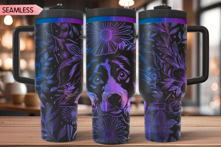 Floral Australian Shepherd Tumbler Wrap SVG, Australian Shepherd Dog 40oz Laser Engraving File, Rotary Ready Digital Design, Pet Lover Gift