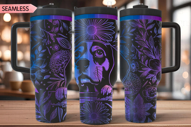 Floral Beagle Tumbler Wrap SVG, Beagle Dog 40oz Laser Engraving File, Rotary Ready Digital Design, Pet Lover Gift