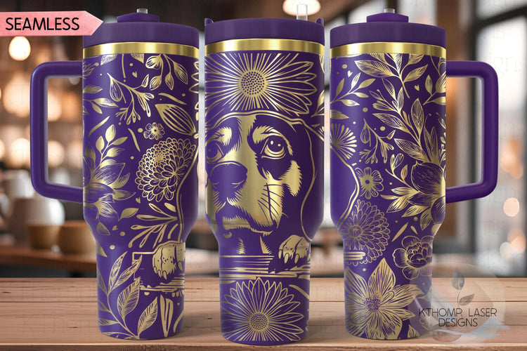 Floral Beagle Tumbler Wrap SVG, Beagle Dog 40oz Laser Engraving File, Rotary Ready Digital Design, Pet Lover Gift