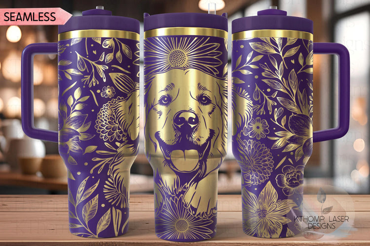 Floral Great Pyrenees Tumbler Wrap SVG, Great Pyrenees Dog 40oz Laser Engraving File, Rotary Ready Digital Design, Pet Lover Gift