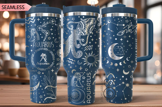 Aquarius Zodiac Tumbler Wrap SVG for 40oz Laser Engraving – Astrology Constellation Seamless Design