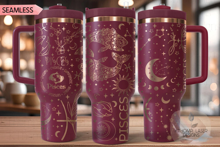 Pisces Zodiac Tumbler Wrap SVG for 30oz and 40oz Handled Tumblers – Astrology Laser File