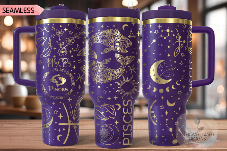 Pisces Zodiac Tumbler Wrap SVG for 30oz and 40oz Handled Tumblers – Astrology Laser File