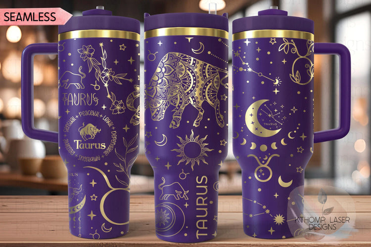 Taurus Zodiac Tumbler Wrap SVG for 30oz and 40oz Handled Tumblers – Laser Engraving File