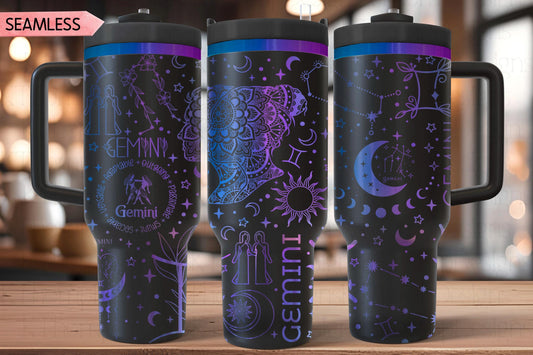 Gemini Zodiac Tumbler Wrap SVG for 30oz and 40oz Handled Tumblers – Astrology Laser Wrap