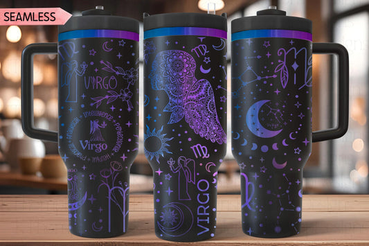Virgo Zodiac Tumbler Wrap SVG for 30oz and 40oz Handled Tumblers – Constellation Laser Design