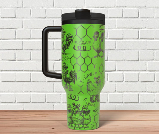 F-CAW-F Chicken Tumbler Wrap SVG for 30oz and 40oz Handled Tumblers – Funny Chickens Laser Design
