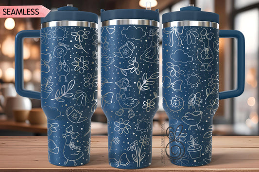 Cottagecore Goose Tumbler Wrap SVG for 40oz Laser Engraving – Garden Floral Seamless Digital File Design
