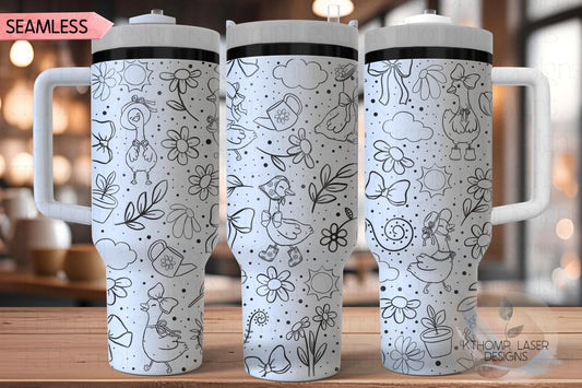Cottagecore Goose Tumbler Wrap SVG for 40oz Laser Engraving – Garden Floral Seamless Digital File Design