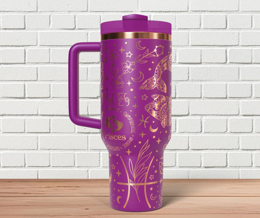 Pisces Zodiac Tumbler Wrap SVG for 30oz and 40oz Handled Tumblers – Astrology Laser File