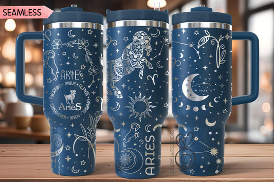 Aries Zodiac Tumbler Wrap SVG for 30oz and 40oz Handled Tumblers – Laser Engraving File