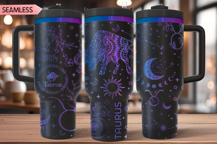 Taurus Zodiac Tumbler Wrap SVG for 30oz and 40oz Handled Tumblers – Laser Engraving File