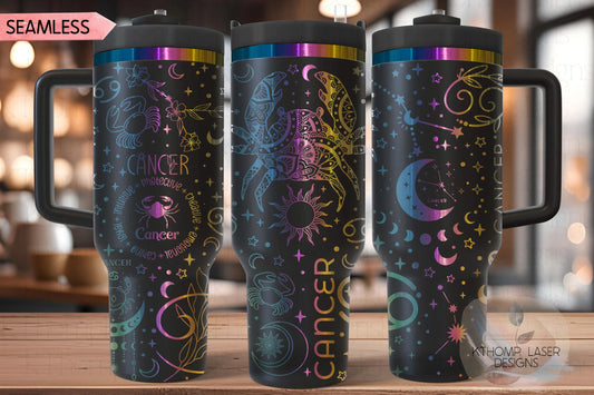Cancer Zodiac Tumbler Wrap SVG for 30oz and 40oz Handled Tumblers – Rotary Laser File