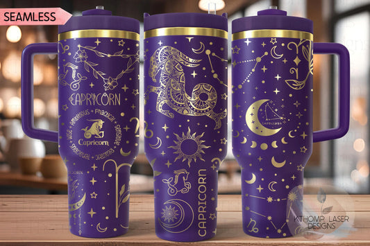 Capricorn Zodiac Tumbler Wrap SVG for 30oz and 40oz Handled Tumblers – Constellation Laser Wrap