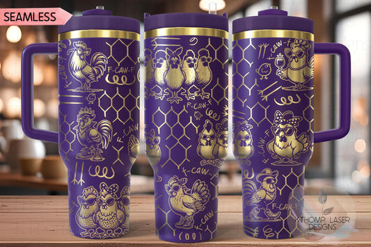 F-CAW-F Chicken Tumbler Wrap SVG for 30oz and 40oz Handled Tumblers – Funny Chickens Laser Design