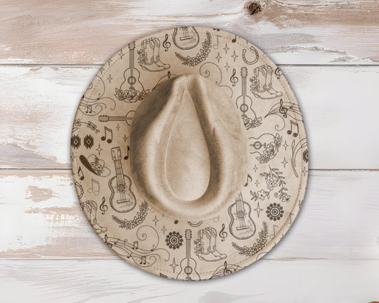 Country Music Doodles Wide Brim Hat Laser Engraving SVG