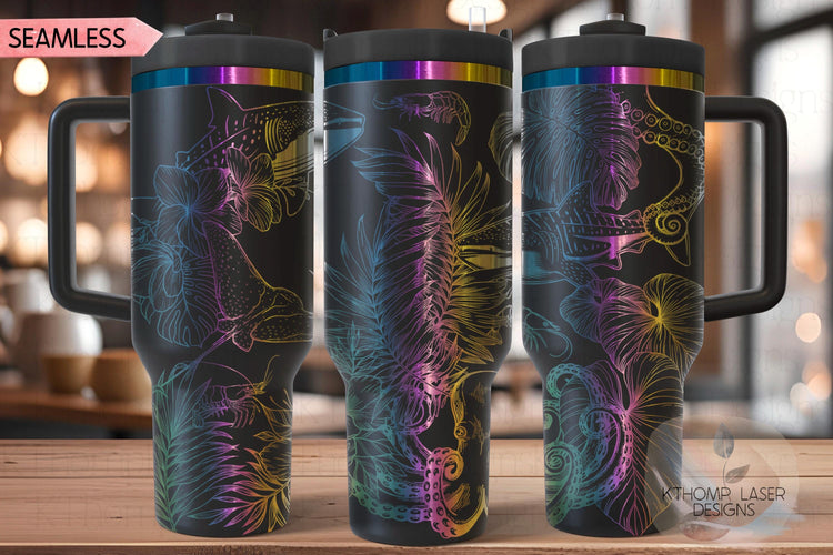 Floral Ocean Life Laser SVG Wrap for 30oz/40oz Handled Tumblers