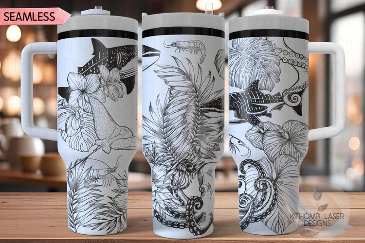 Floral Ocean Life Laser SVG Wrap for 30oz/40oz Handled Tumblers